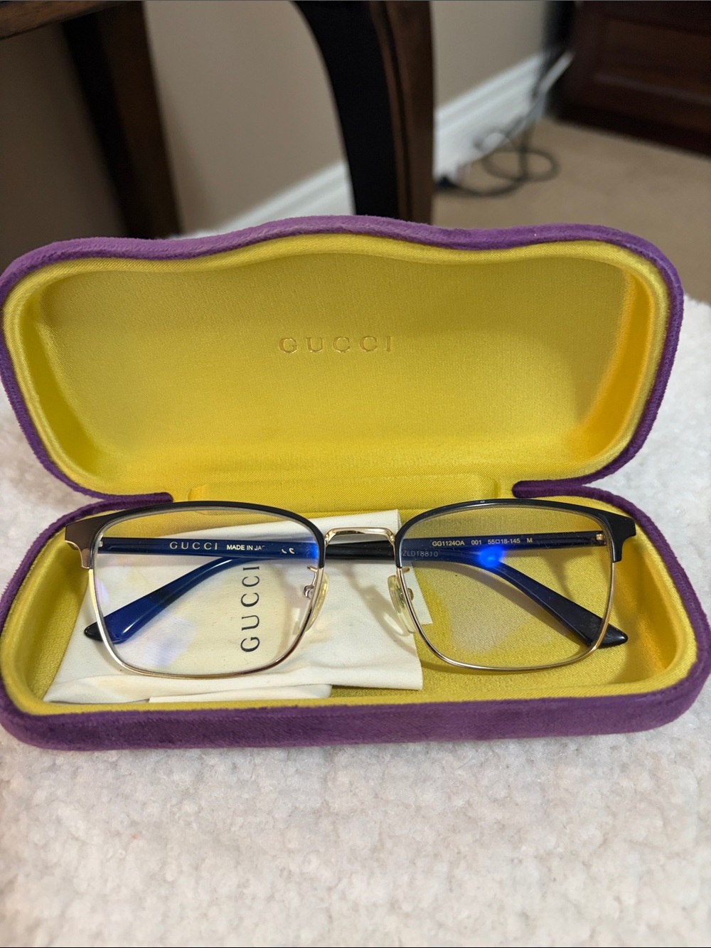 Gucci Men’s Gold Metal Frames With Blue Light Filter Lenses